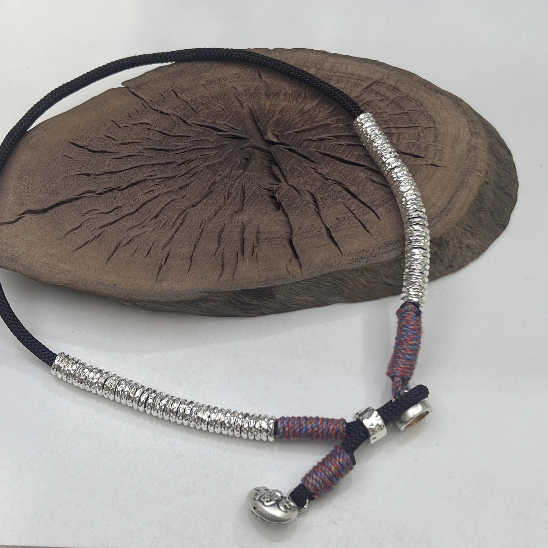 足银银制品 【足银盘缠项链颈链】盘缠点金扣项链颈链复古时尚个性