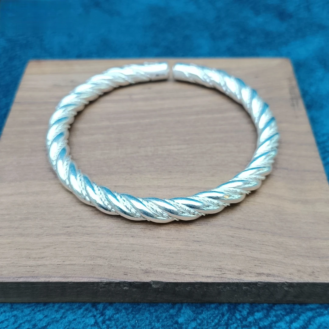 足银银制品 【足银手镯33号】拧花缠丝款时尚简约手镯经典纯手工