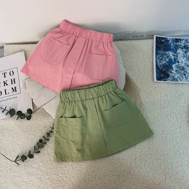 新款夏季时尚半身裙女童宝宝夏季洋气口袋工装半身裙裤