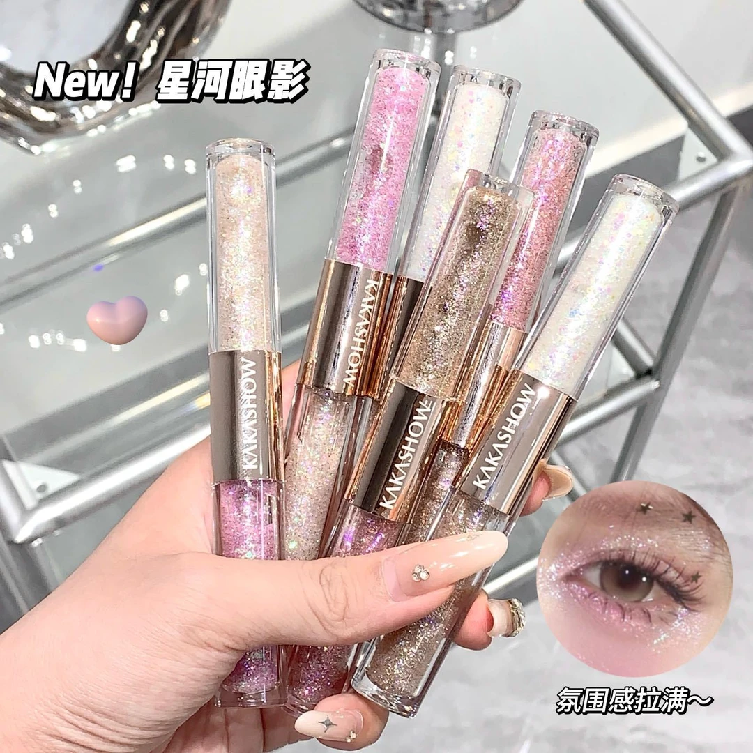 双头液体眼影珠光爆闪片细闪提亮晶晶卧蚕日常淡妆灰粉色舞台眼妆