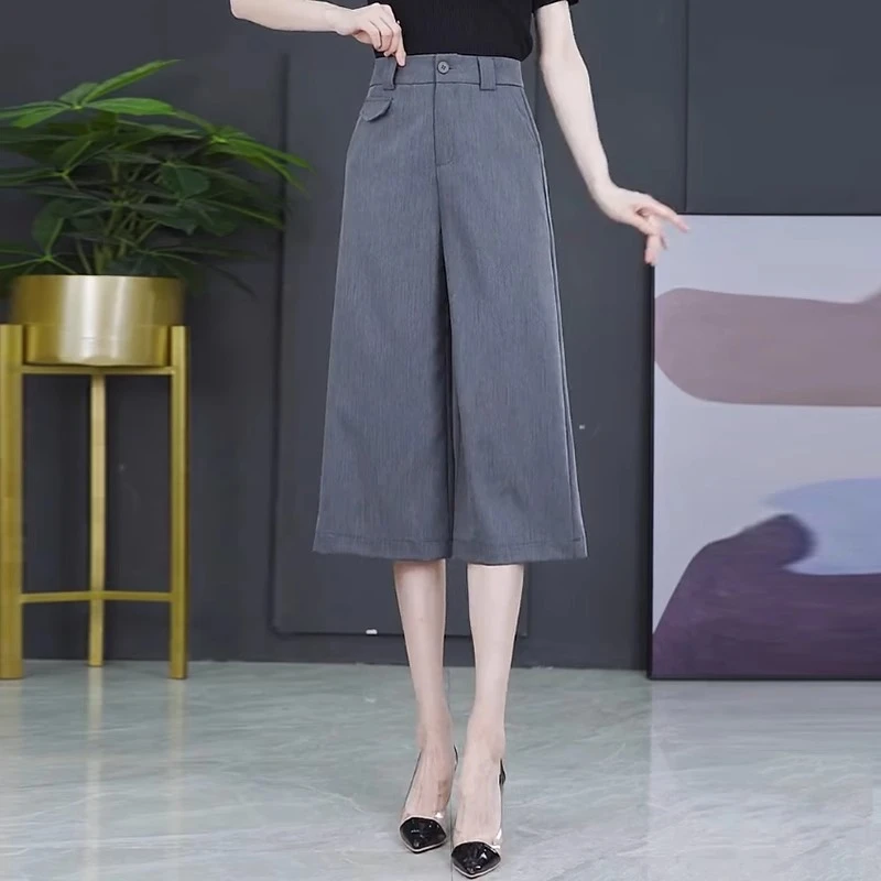 七分西装阔腿裤女士2024夏季新款高腰宽松薄款冰丝休闲直筒中裤子