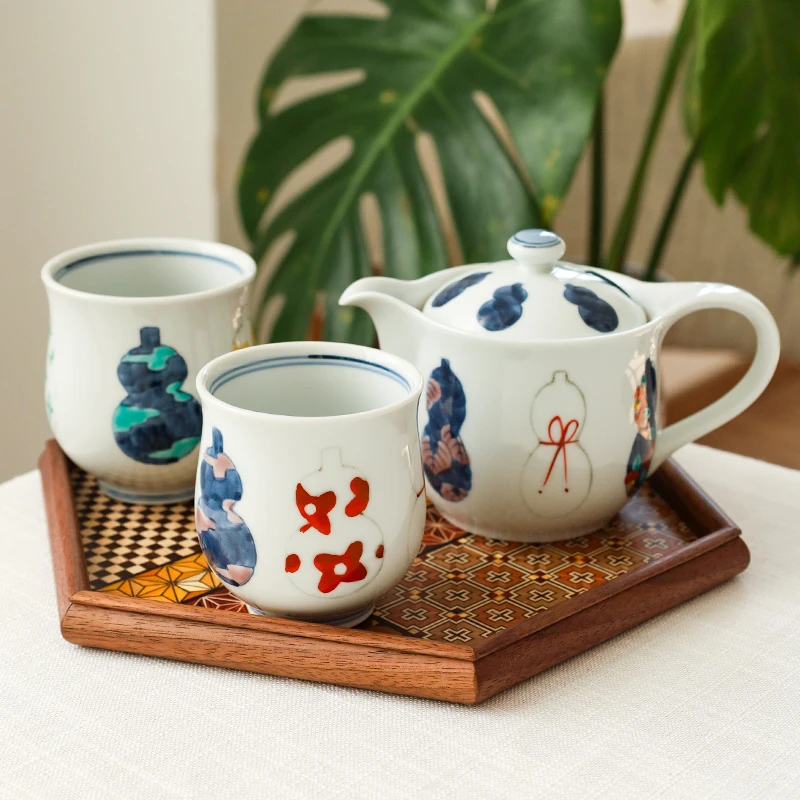 小鹿田烧日本进口手绘葫芦陶瓷茶壶茶杯套装 家用泡茶壶日式茶具