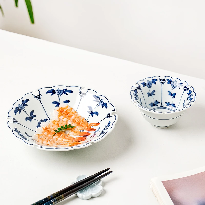 日本制进口波佐见雪轮复古青花陶瓷小钵蘸料碗甜品盘日式料理餐具