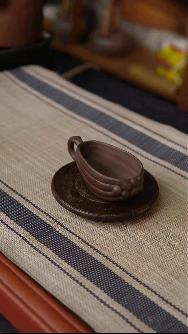 【闪购商品】紫砂茶壶紫泥 佛手杯 全手工80cc贴花