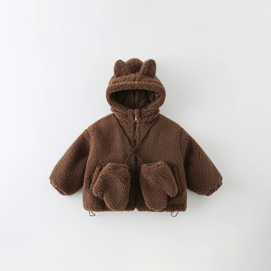 【仟与】儿童时尚洋气2024新款韩版秋冬手套小熊棉服AW799