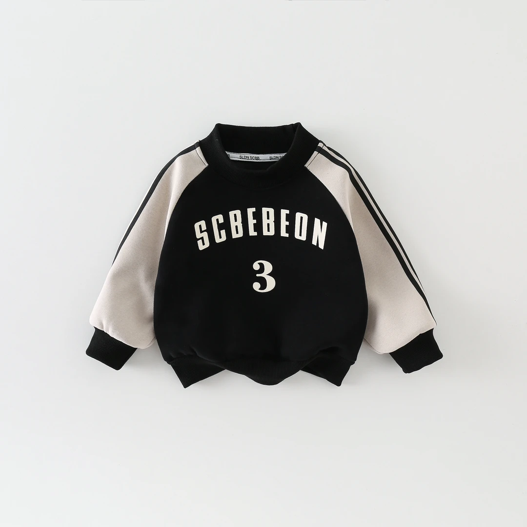 【现货】儿童撞色加绒卫衣冬款加绒双拼数字字母洋气百搭卫衣AS202