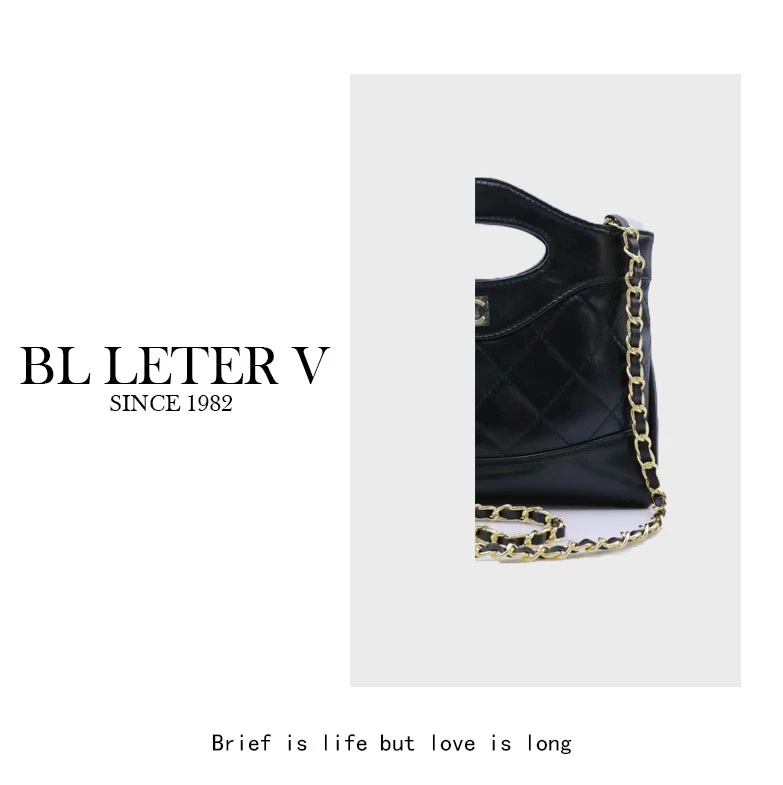 BL LETER V【牛皮平纹斜挎包】小众黑色单肩包百搭链条包（底长24CM）