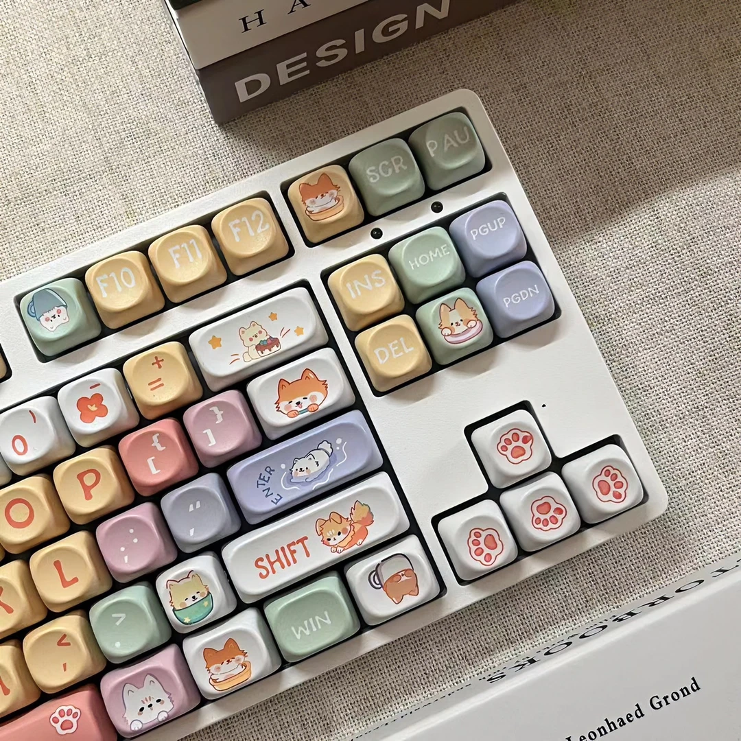 佳宫K87键机械键盘白光有线小碗熊键帽静音游戏办公家用客制化mac