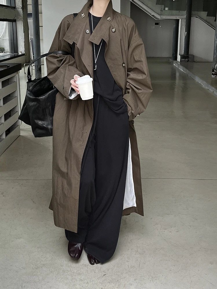 棉质斜门襟多穿法风衣立裁微皱2024秋季新款女