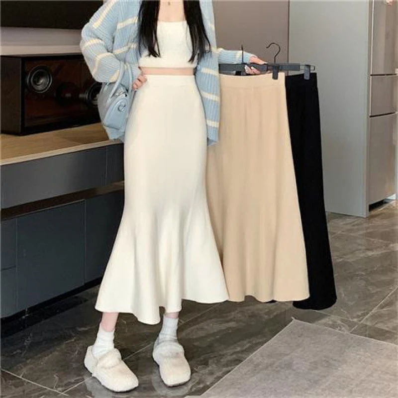 感软糯鱼尾针织半身裙女春季高腰裙子显瘦修身大码中长款包臀百搭