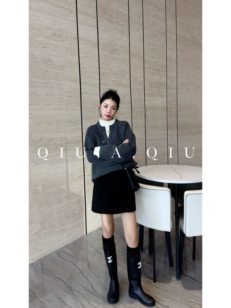 半高领假两件加厚羊毛毛衣外套百搭休闲款