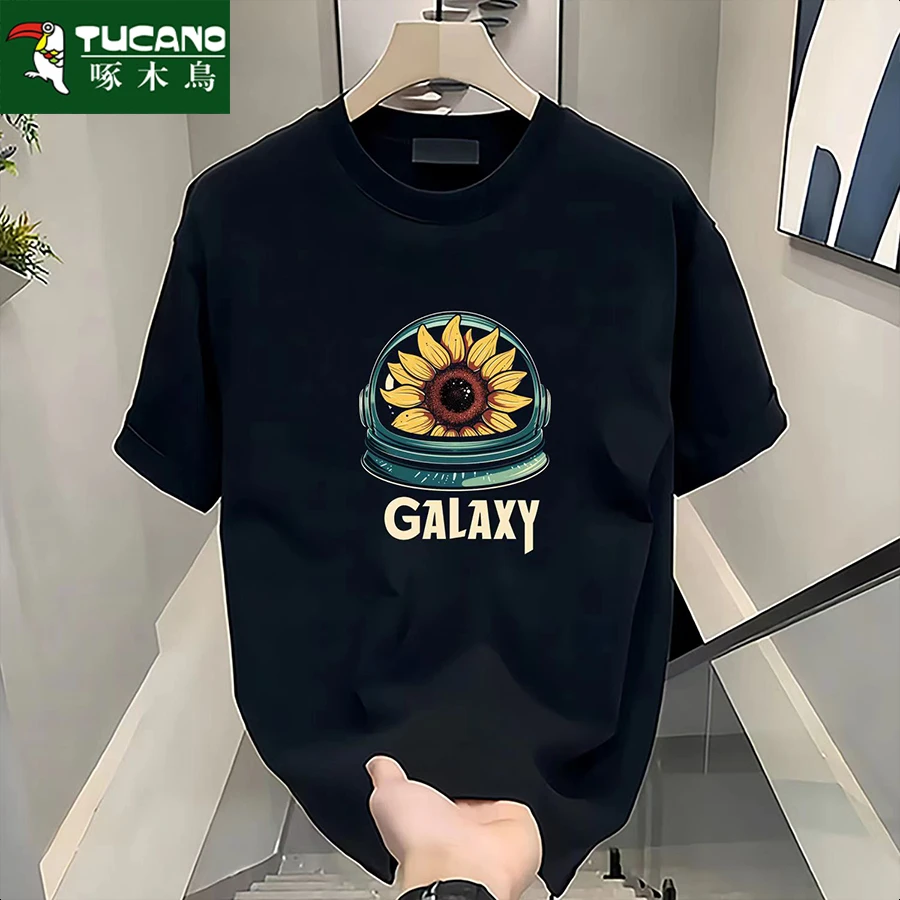 啄木鸟夏季纯棉短袖t恤男女潮流宽松圆领百搭印花全棉半袖ins