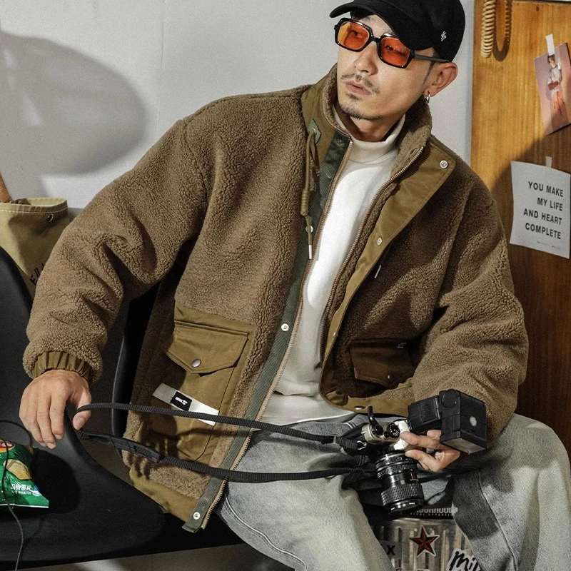 美式休闲秋冬新款羊羔绒外套男士宽松加厚摇粒绒保暖羊羔夹克男