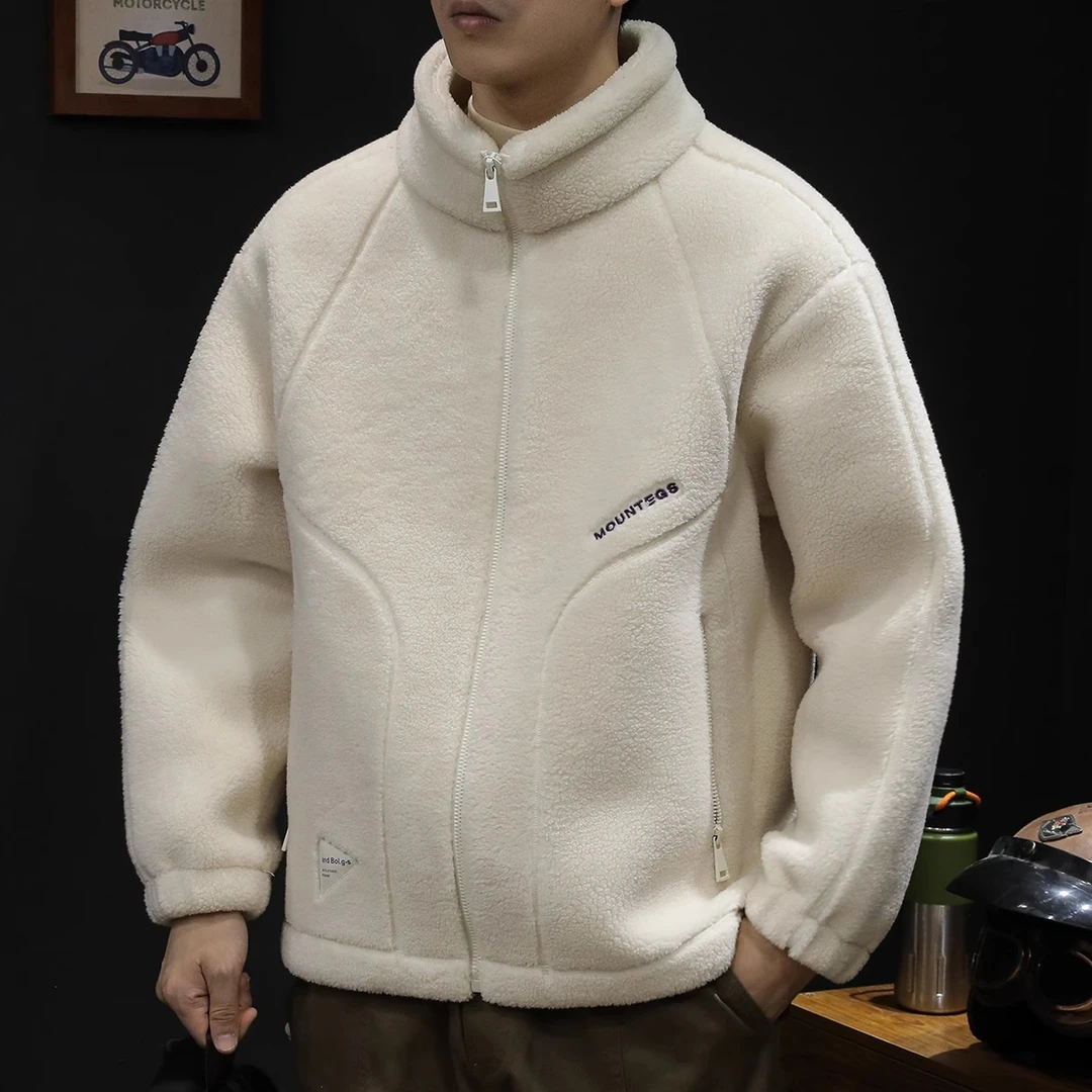 羊羔绒外套男超厚2025新款冬季宽松立领加厚男士夹克秋冬衣服潮牌