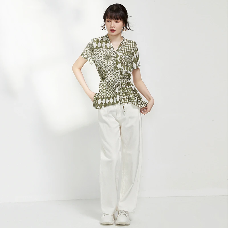 花色上衣+长裤两件套装专柜折扣女装42HH0U0050