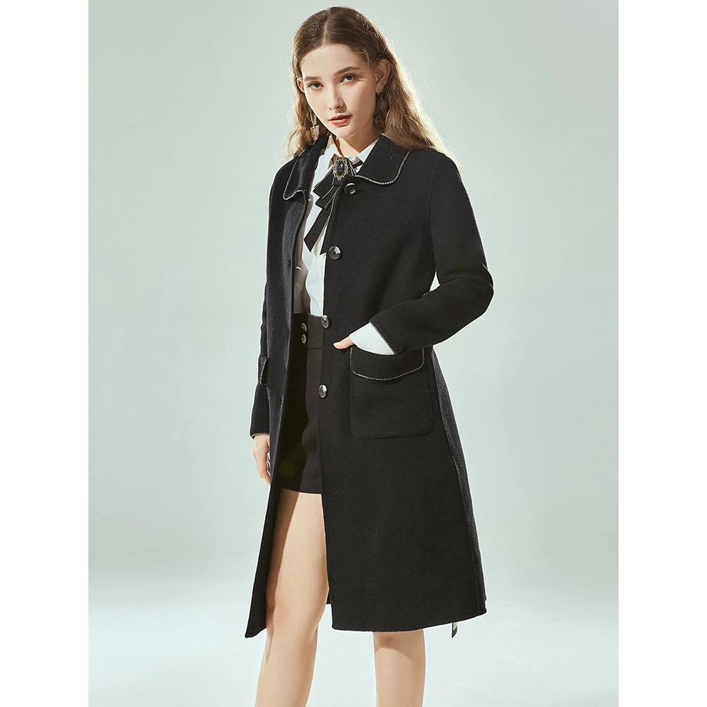 E657含羊毛加长款双面尼毛呢外套大衣女冬34HZ1E0131