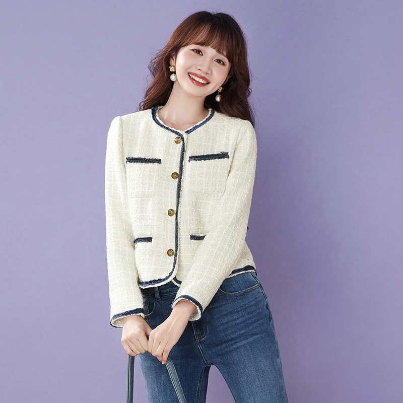 43XR0K0007小香风高级感上衣单排扣长袖外套女2024秋