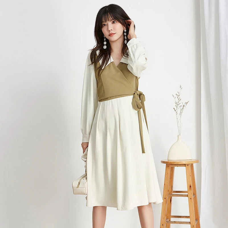 学院风气质裙子拼接假两件连衣裙女2024春41LQ0A0311