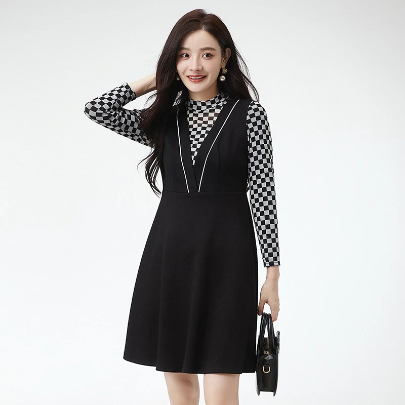 H135时髦假两件短裙微弹力裙子连衣裙女2024秋43WZ0A0006