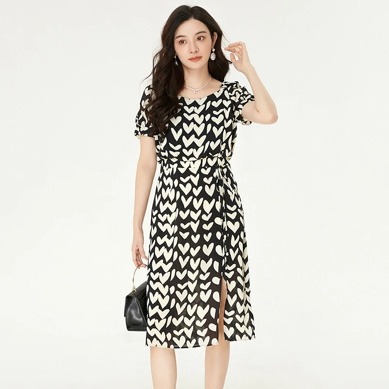 B116爱心图案圆领裙子连衣裙专柜折扣女装42HH0A0116