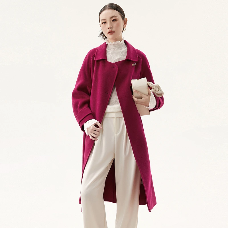 E089含澳毛宽松双面尼毛呢外套大衣女44DK1E0006