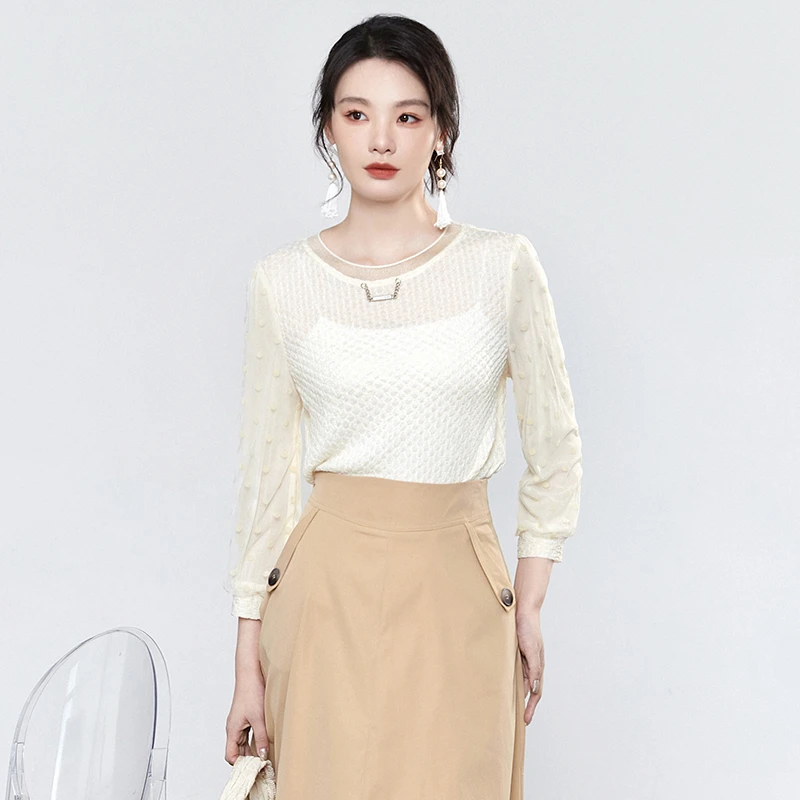 T003立体纹理感上衣套头圆领针织衫女43WZ0E0001