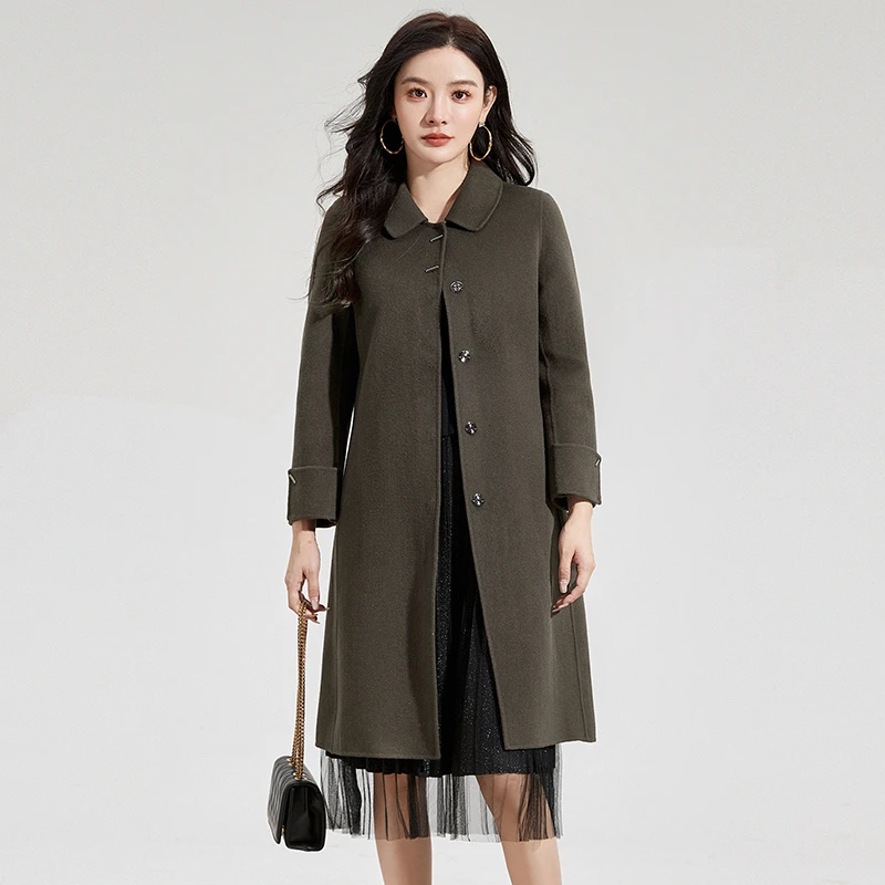 E148含羊毛长袖双面尼毛呢外套大衣女44HE1E0148