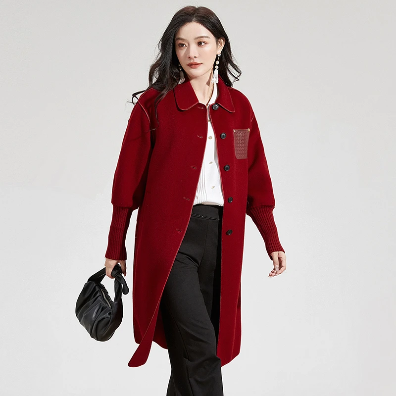 E180双面尼毛呢加长款大衣女44HE1E0180