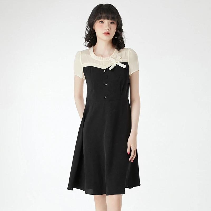 E369木耳边圆领中裙连衣裙专柜折扣女装42HH0A0369