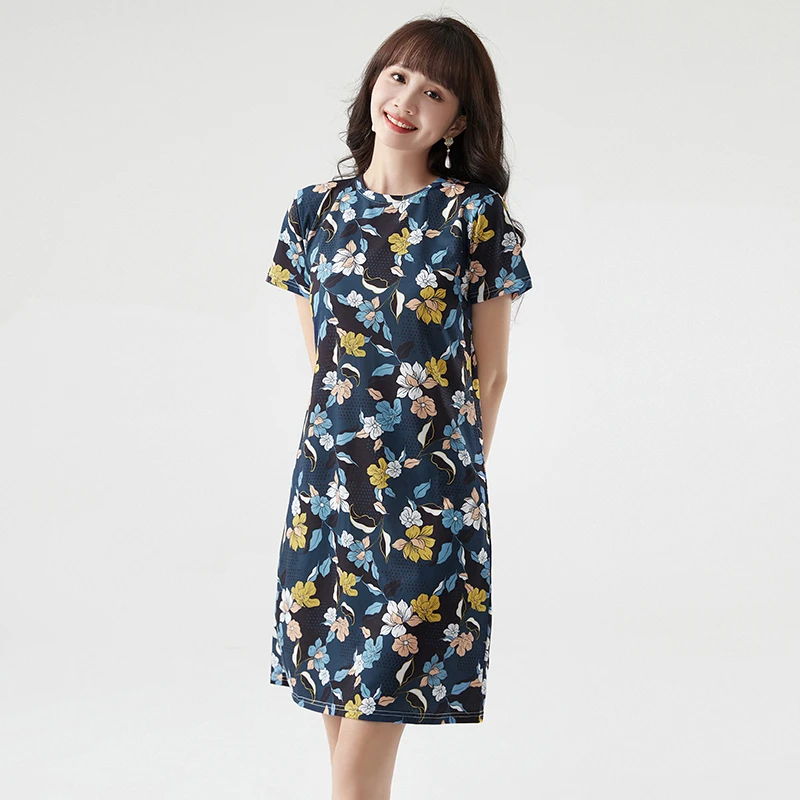 42SQ0A0034直筒显瘦中裙微弹力印花裙子连衣裙