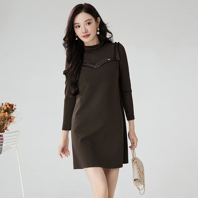 H014半高领短裙微弹力修身裙子连衣裙女2024秋43XY0A0008