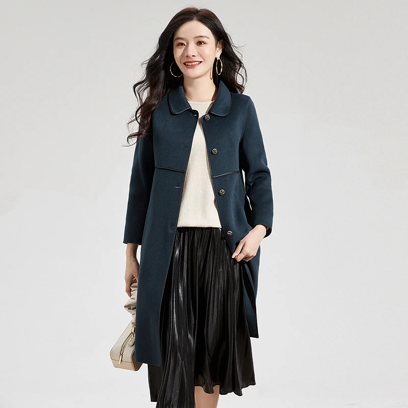 H102含羊毛长款双面尼毛呢外套大衣女44HE1E0181