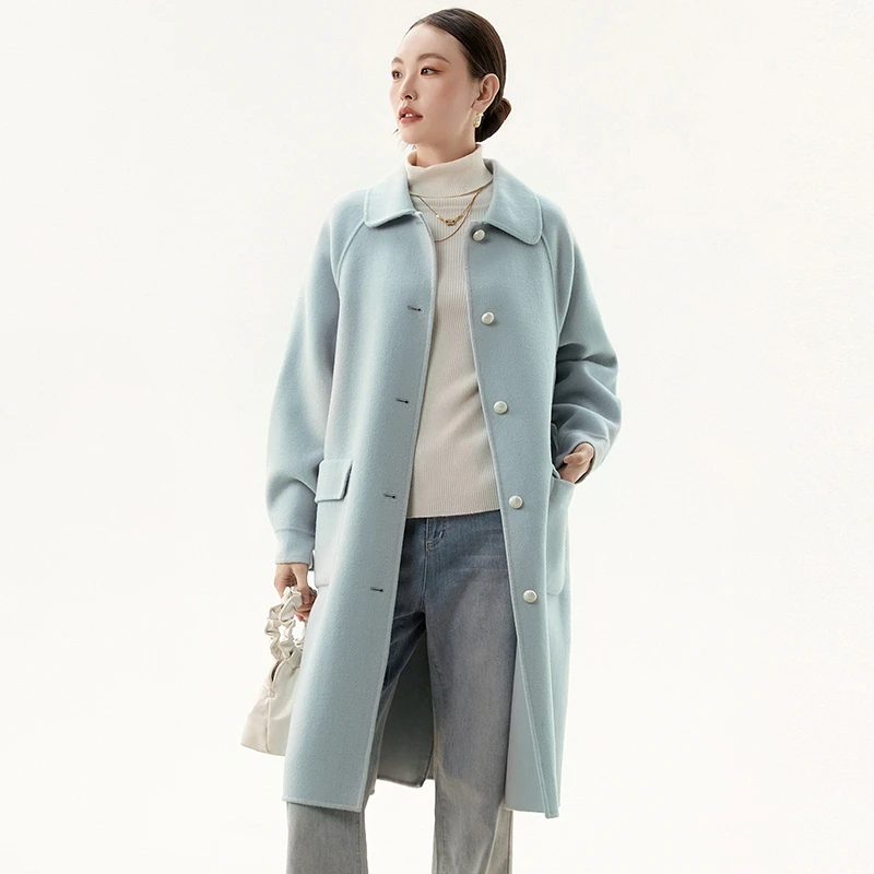 A264加长款含羊毛双面尼毛呢外套大衣女44HE1E0264