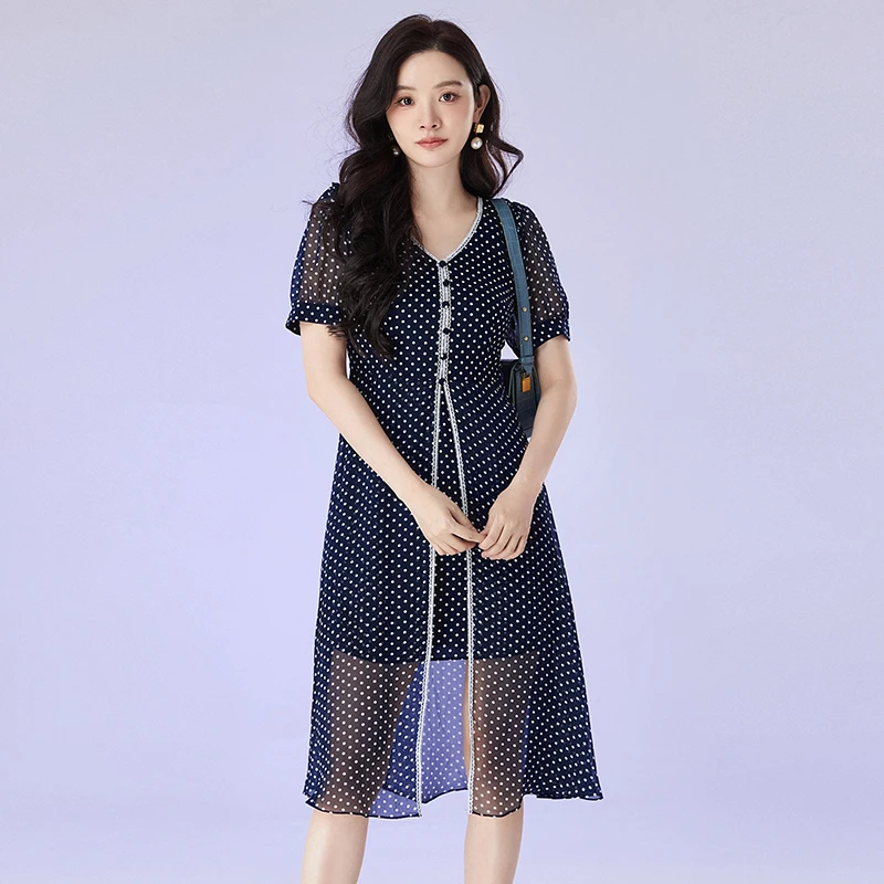 E376五分袖波点裙子连衣裙专柜折扣女装42HH0A0376