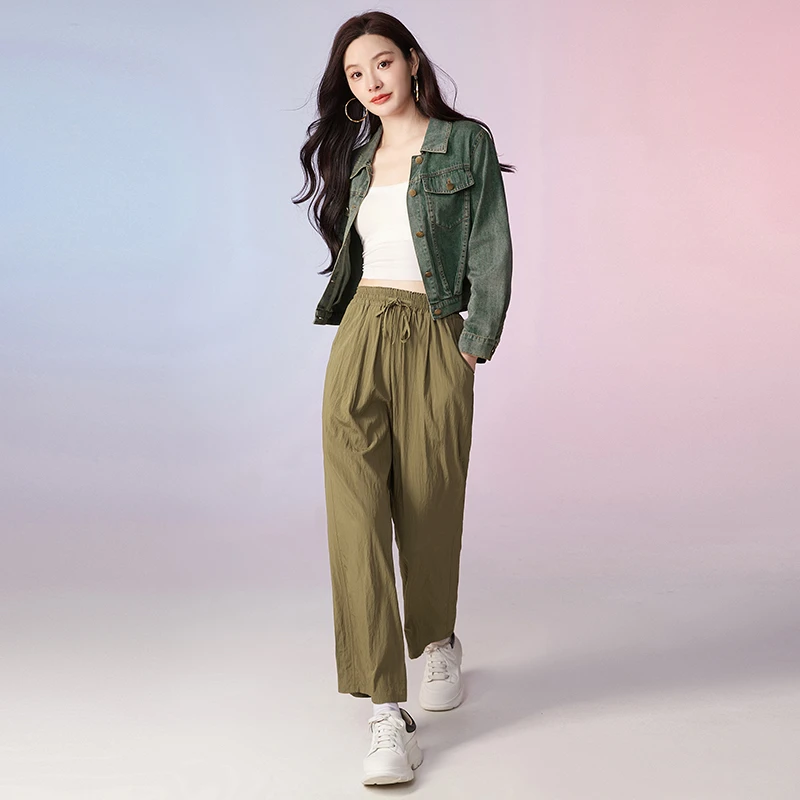 H131单排扣牛仔外套+垂感长裤两件套装女43GZ0U0006