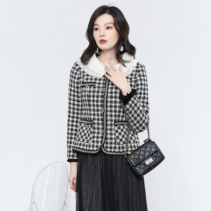 H042小香风格纹上衣高级感长袖外套女43AY0K0001