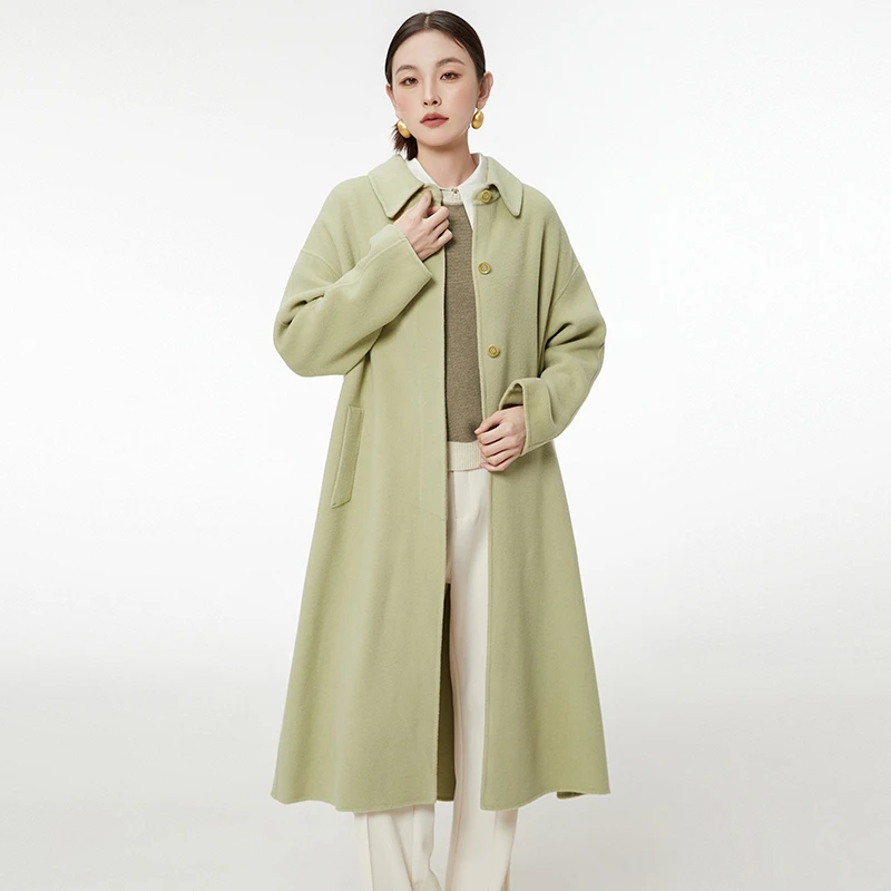 含绵羊毛宽松双面尼毛呢外套大衣女44OC1E0004