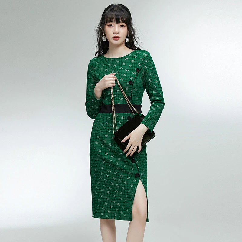 D103清新淡雅中裙开叉设计裙子连衣裙女43SM0A0003