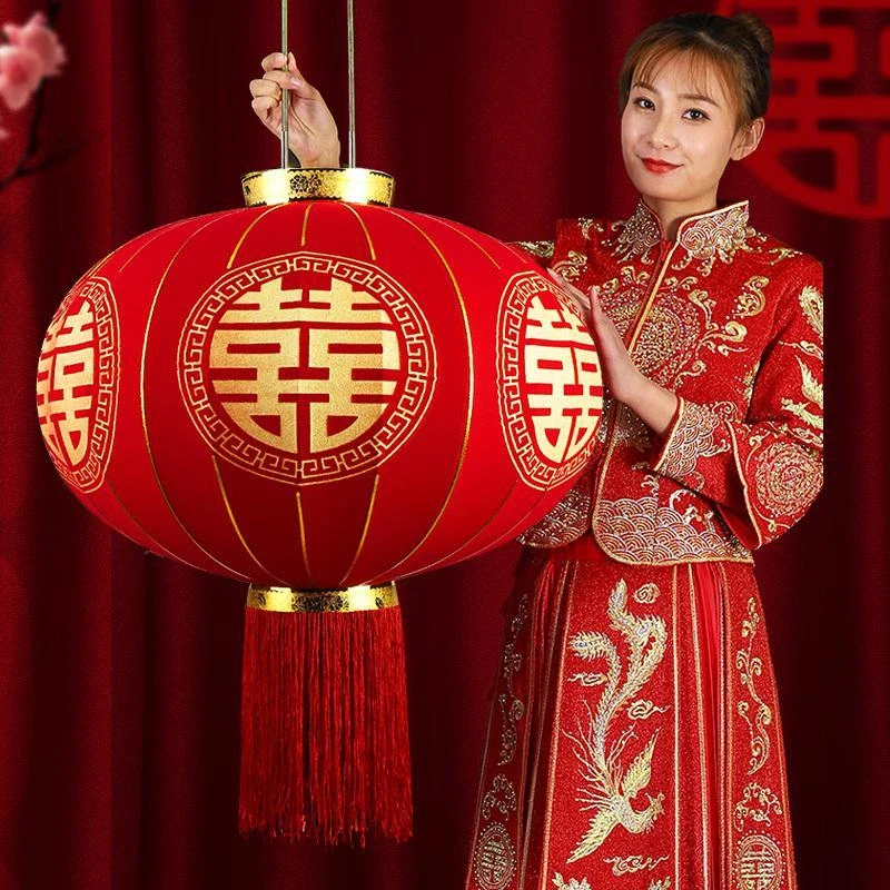 (不带灯)高档喜庆节日过年红灯笼金六喜长杆大门口阳台挂件