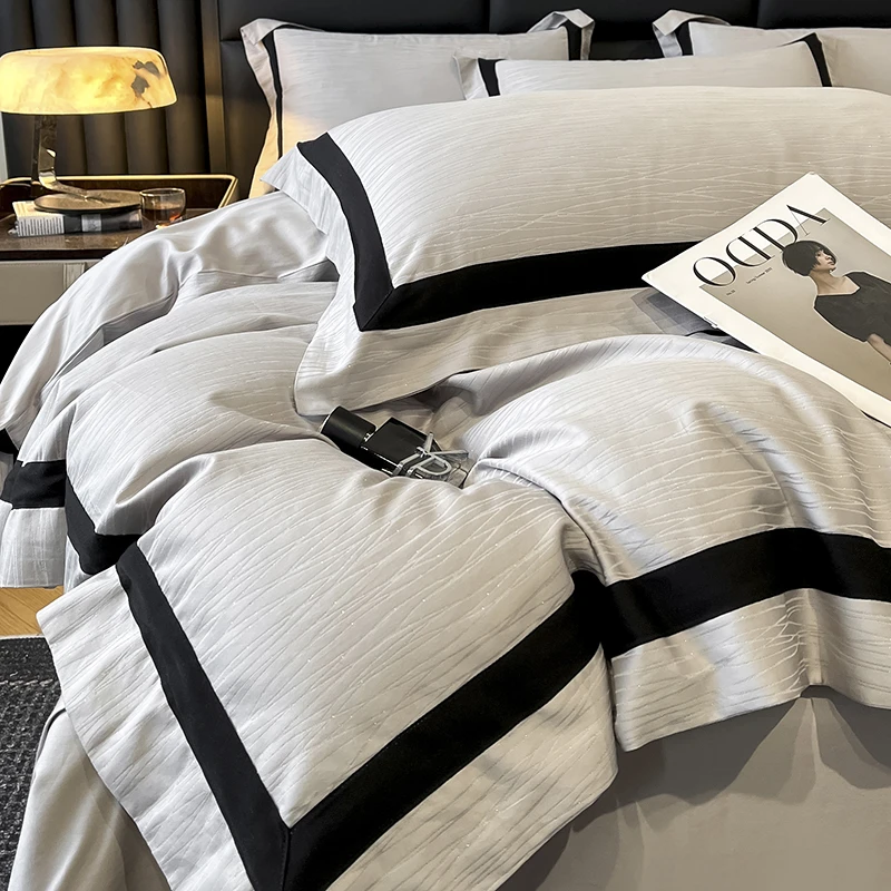 轻奢高级感天丝棉提花四件套A类母婴级床单被套现代简约床上用品4