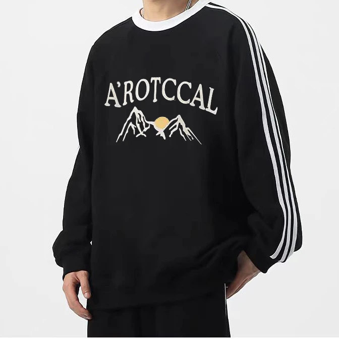 300斤宽松男士美式圆领印花秋冬加绒ins休闲卫衣男款爆款2025新款