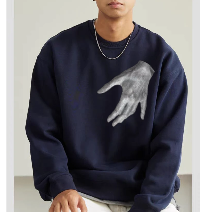 300斤宽松大码美式男士秋冬季圆领印花卫衣休闲百搭潮流加绒上衣