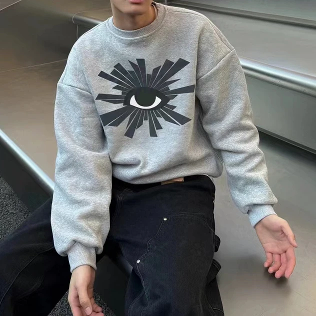 300斤宽松大码美式男秋冬加绒加厚圆领潮流印花设计休闲百搭卫衣