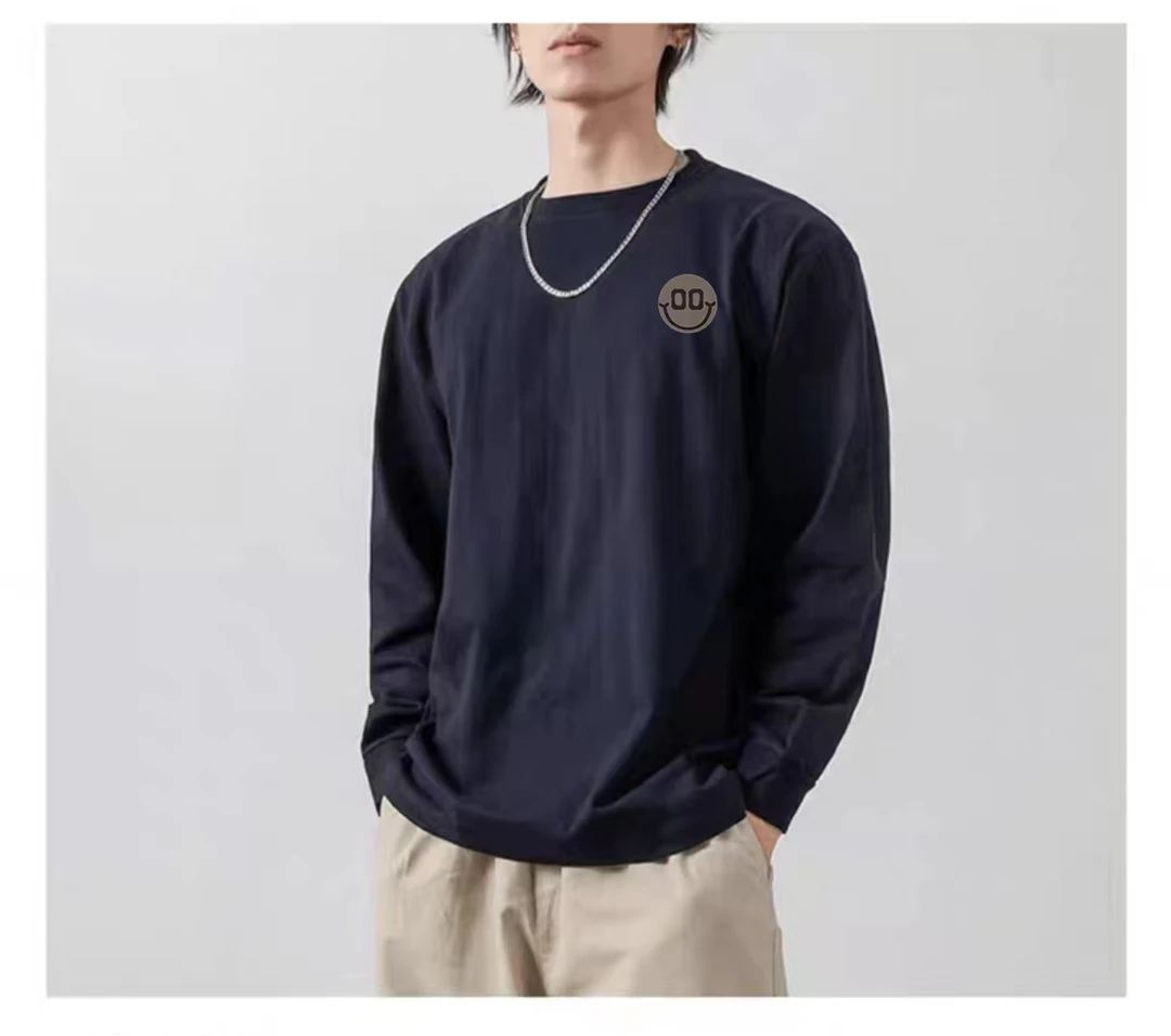 300斤大码百搭内搭潮流简约印花长袖圆领痞帅高街打底衫t恤宽松