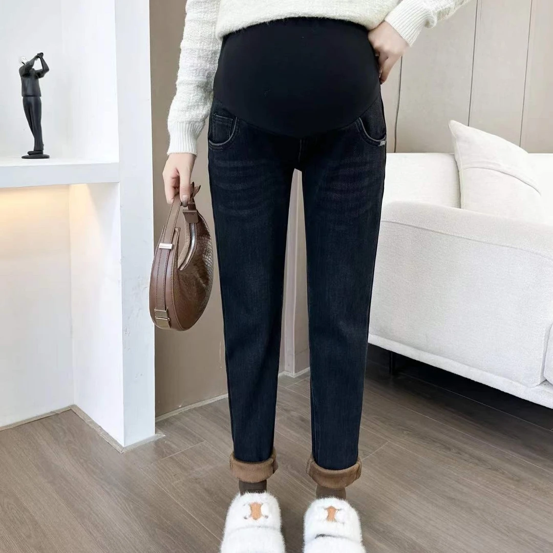 秋冬牛仔长裤时尚加绒加厚孕妇裤百搭韩版牛仔小脚休闲裤【折扣款】