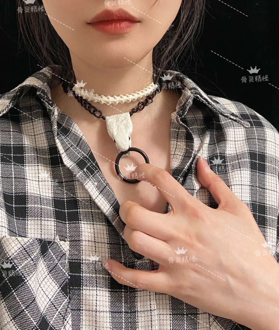 合金皮质项链 原创设计蛇骨蛇头颈链项链锁骨暗黑风哥特链条项链