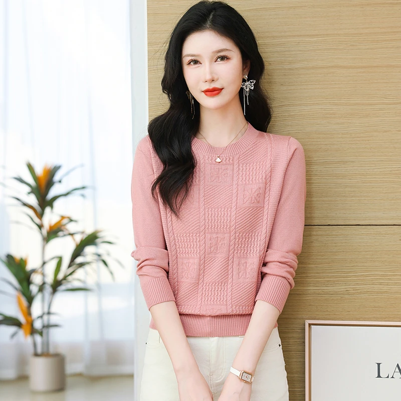 秋季新款套头长袖针织衫女洋气百搭宽松套头妈妈装