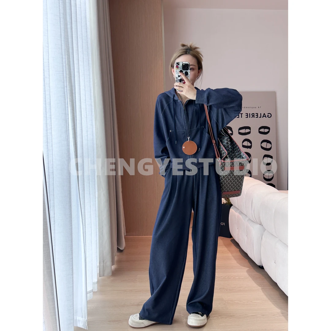 【写秋】高定早秋小众设计感收腰拉链卫裤套装 衣长53 A-8318#