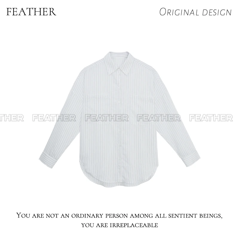 鹿宝贝私服【FEATHER】高端薄款白色条纹防晒衣衬衫L059简约