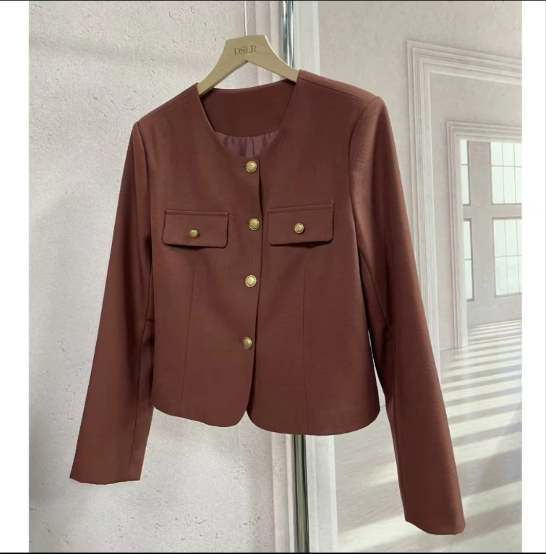 2024年秋季新款女装小香风简约上衣开衫气质法式长袖短款外套